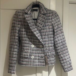 Black and White Plaid Double-Breasted Blazer 1a